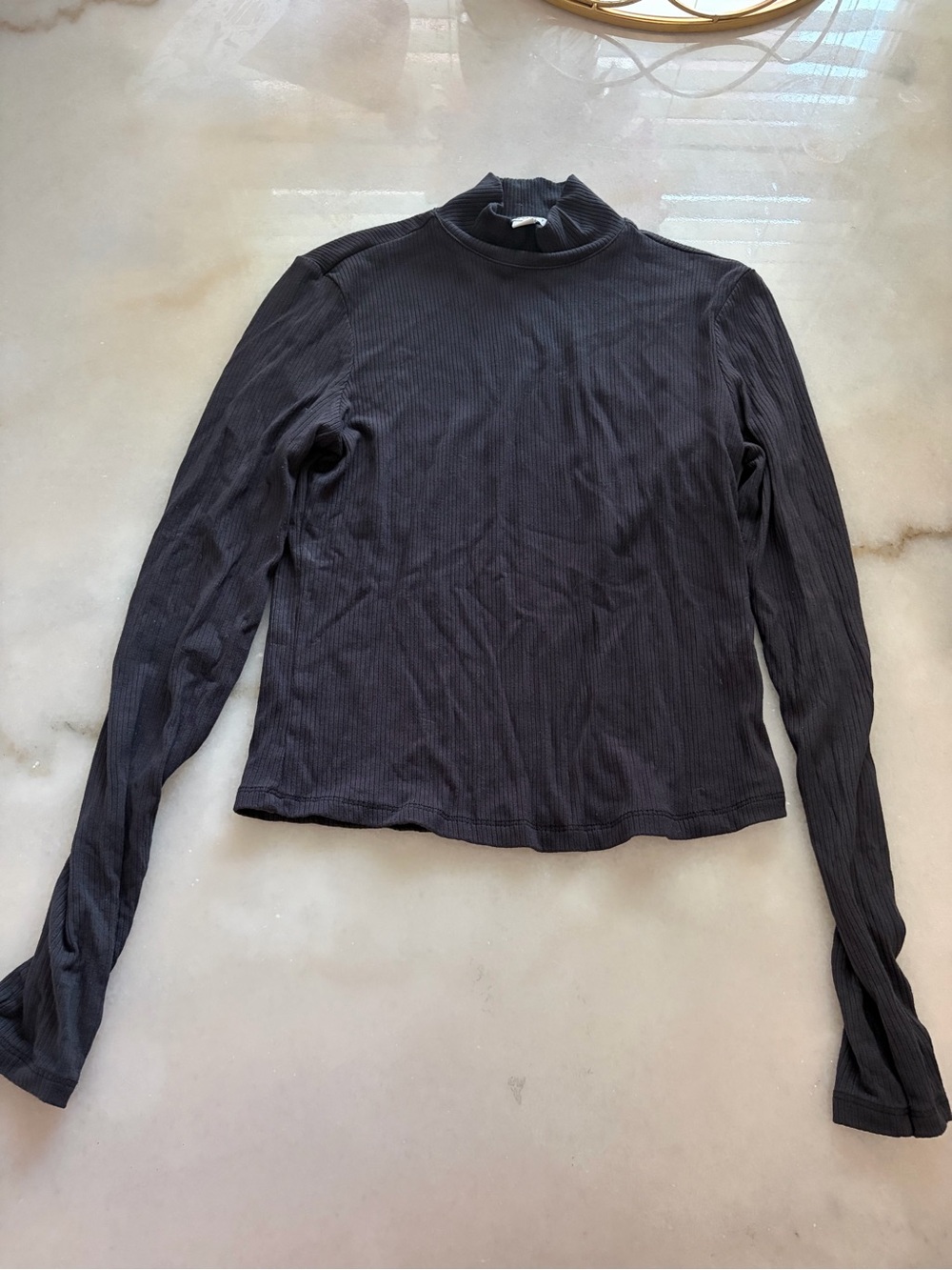 Ribbed Mock Neck Long-Sleeve Top - Black